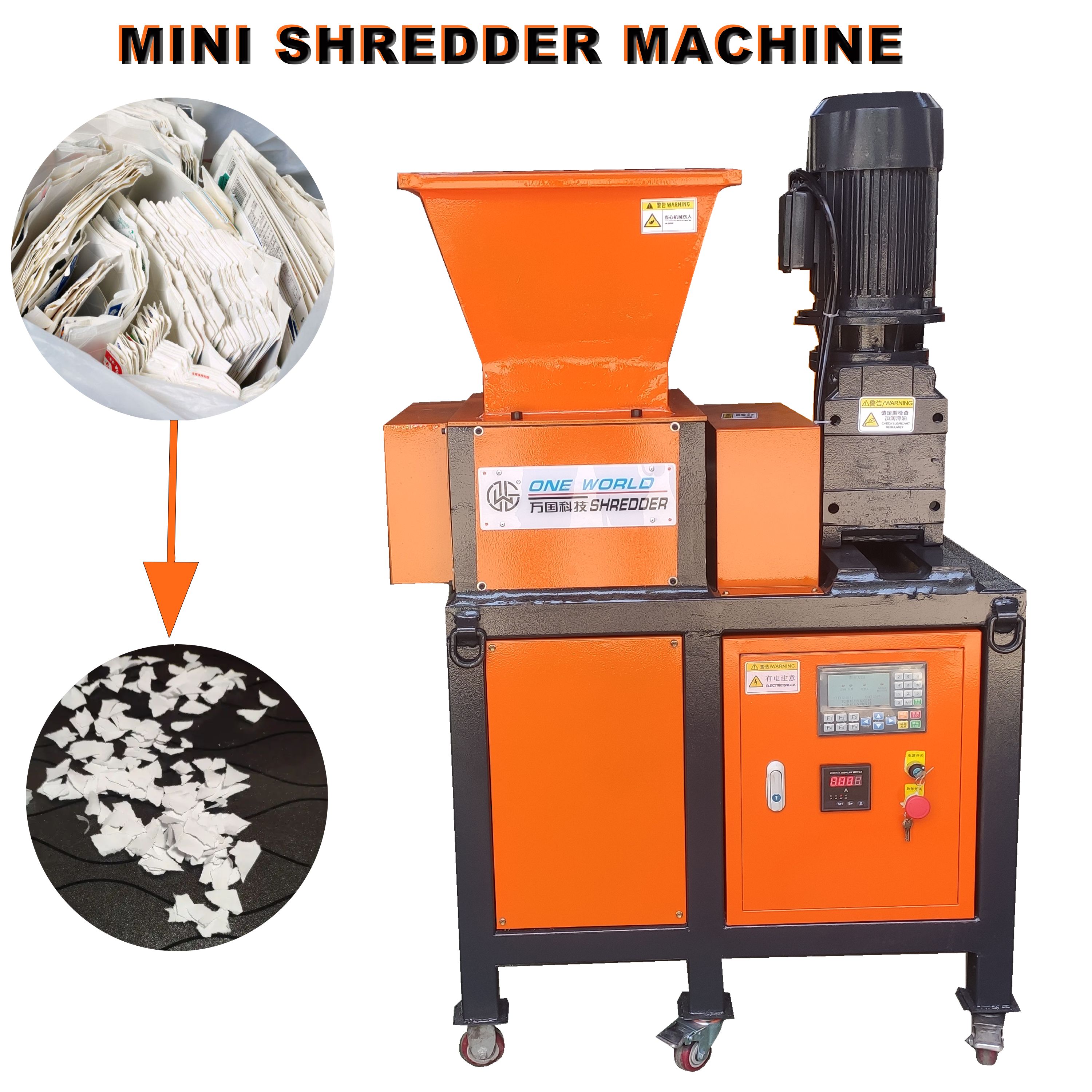 Mini plastic utres shredder apparatus comprimens machina 